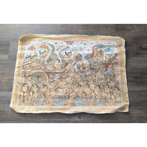 Vintage Kamasan Bali Indonesia Textile Hand Painting Mythology 34" X 24" Notes